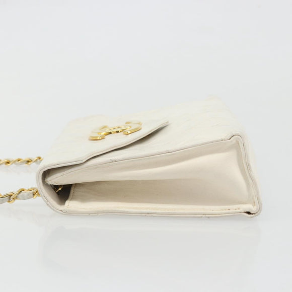 CHANEL Matelasse Chain Shoulder Bag Lamb Skin White Gold CC Auth YKZ1616