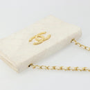 CHANEL Matelasse Chain Shoulder Bag Lamb Skin White Gold CC Auth YKZ1616-6