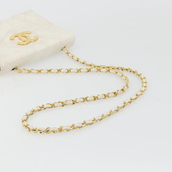 CHANEL Matelasse Chain Shoulder Bag Lamb Skin White Gold CC Auth YKZ1616