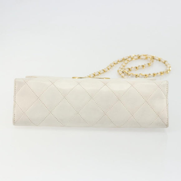 CHANEL Matelasse Chain Shoulder Bag Lamb Skin White Gold CC Auth YKZ1616