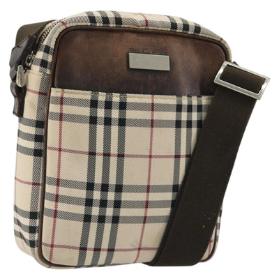 BURBERRY Nova Check Shoulder Bag Nylon Beige Silver Auth YKZ1618