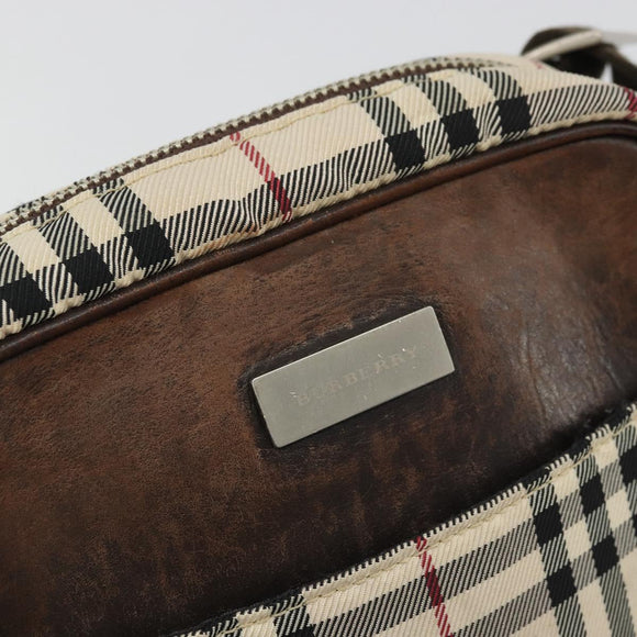 BURBERRY Nova Check Shoulder Bag Nylon Beige Silver Auth YKZ1618