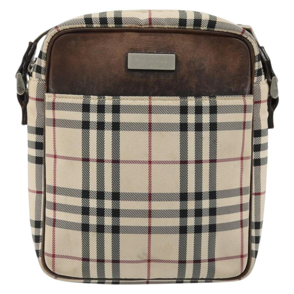 BURBERRY Nova Check Shoulder Bag Nylon Beige Silver Auth YKZ1618