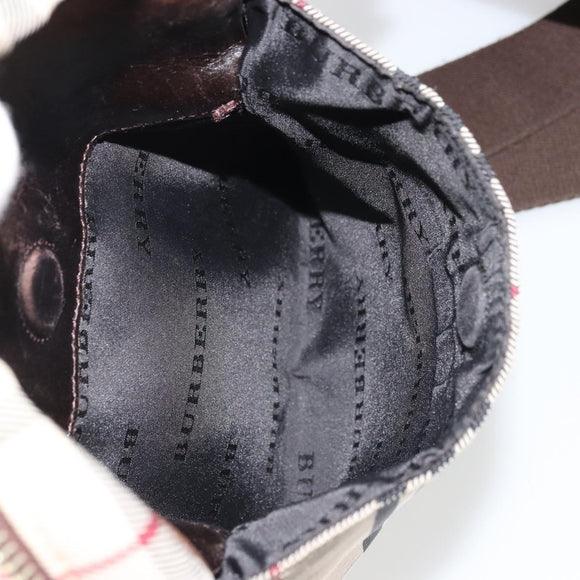 BURBERRY Nova Check Shoulder Bag Nylon Beige Silver Auth YKZ1618