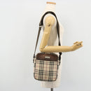 BURBERRY Nova Check Shoulder Bag Nylon Beige Silver Auth YKZ1618-22