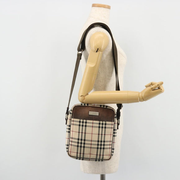 BURBERRY Nova Check Shoulder Bag Nylon Beige Silver Auth YKZ1618
