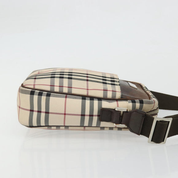 BURBERRY Nova Check Shoulder Bag Nylon Beige Silver Auth YKZ1618