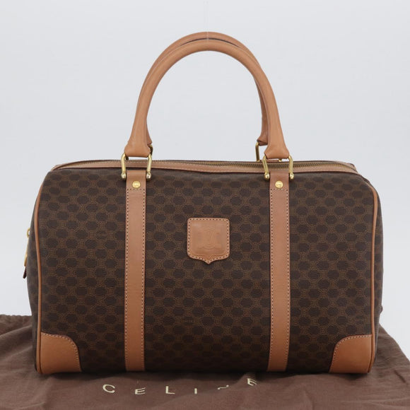 CELINE Macadam Canvas Hand Bag PVC Leather Brown Gold Auth YKZ161A