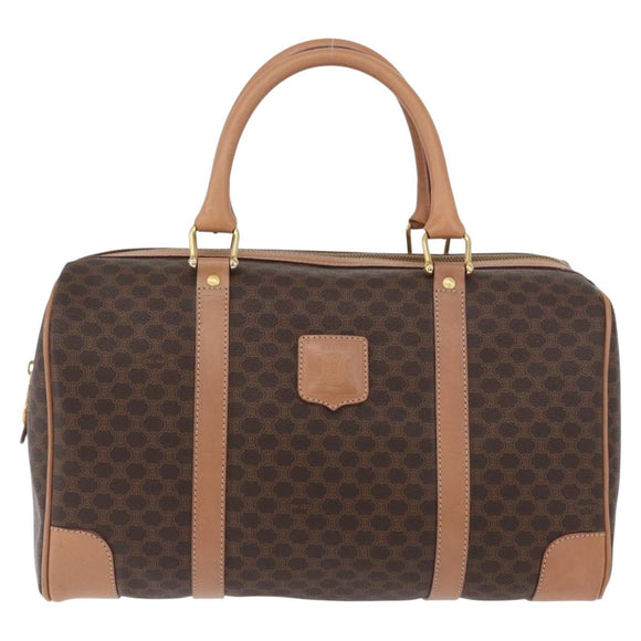 CELINE Macadam Canvas Hand Bag PVC Leather Brown Gold Auth YKZ161A
