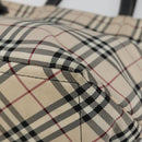 BURBERRY Nova Check Blue Label Tote Bag Nylon Beige Silver Auth YKZ1620-9