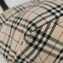 BURBERRY Nova Check Blue Label Tote Bag Nylon Beige Silver Auth YKZ1620-14