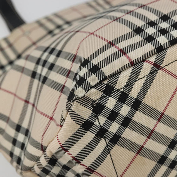 BURBERRY Nova Check Blue Label Tote Bag Nylon Beige Silver Auth YKZ1620