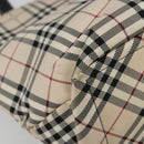 BURBERRY Nova Check Blue Label Tote Bag Nylon Beige Silver Auth YKZ1620-16