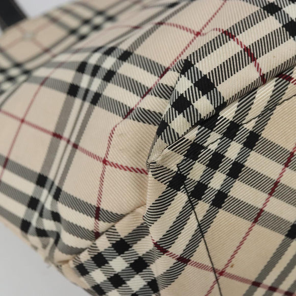 BURBERRY Nova Check Blue Label Tote Bag Nylon Beige Silver Auth YKZ1620