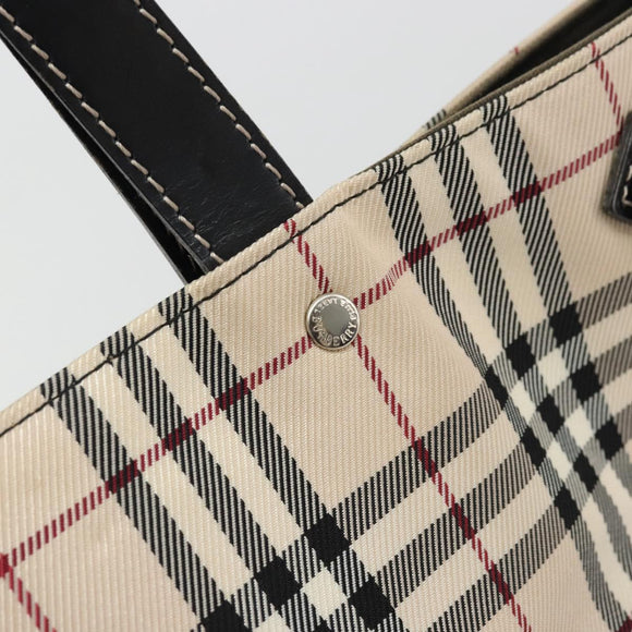 BURBERRY Nova Check Blue Label Tote Bag Nylon Beige Silver Auth YKZ1620