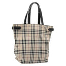 BURBERRY Nova Check Blue Label Tote Bag Nylon Beige Silver Auth YKZ1620-1
