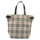 BURBERRY Nova Check Blue Label Tote Bag Nylon Beige Silver Auth YKZ1620-13