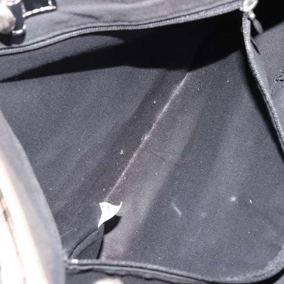 BURBERRY Nova Check Blue Label Tote Bag Nylon Beige Silver Auth YKZ1620