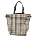 BURBERRY Nova Check Blue Label Tote Bag Nylon Beige Silver Auth YKZ1620-2