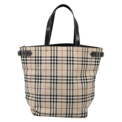BURBERRY Nova Check Blue Label Tote Bag Nylon Beige Silver Auth YKZ1620 - 0