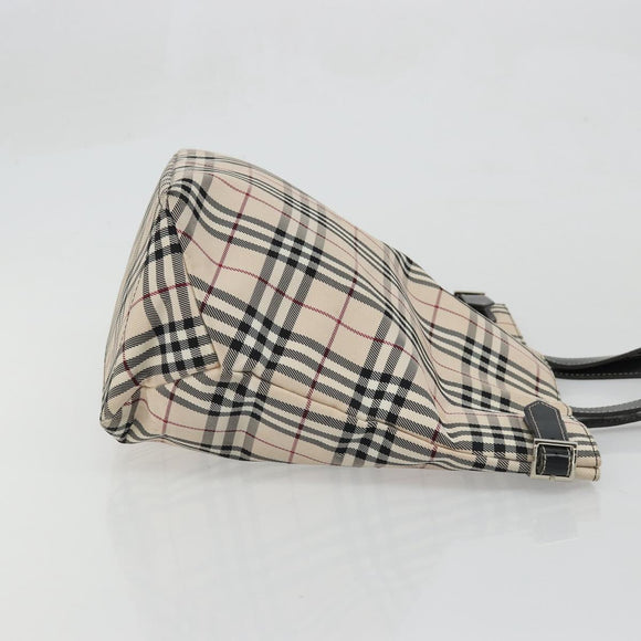 BURBERRY Nova Check Blue Label Tote Bag Nylon Beige Silver Auth YKZ1620