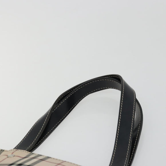 BURBERRY Nova Check Blue Label Tote Bag Nylon Beige Silver Auth YKZ1620