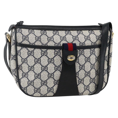 GUCCI GG Supreme Sherry Line Bag PVC Navy Gold Red 89 02 032 Auth YKZ1624