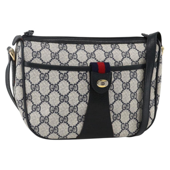GUCCI GG Supreme Sherry Line Bag PVC Navy Gold Red 89 02 032 Auth YKZ1624