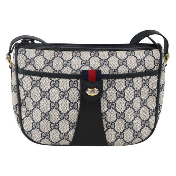 GUCCI GG Supreme Sherry Line Bag PVC Navy Gold Red 89 02 032 Auth YKZ1624