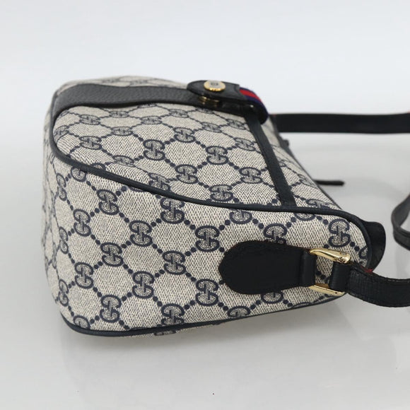 GUCCI GG Supreme Sherry Line Bag PVC Navy Gold Red 89 02 032 Auth YKZ1624