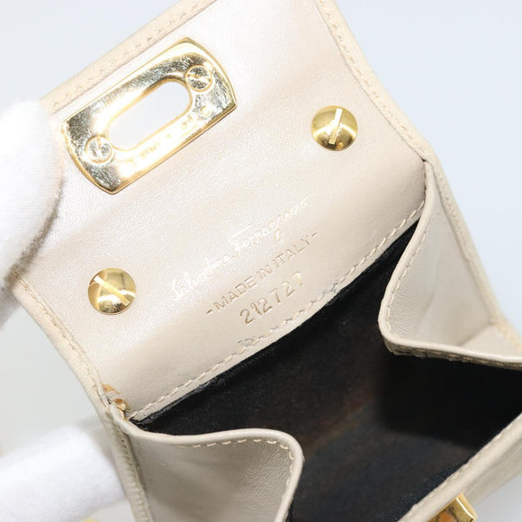 Salvatore Ferragamo Gancini Chain Pouch Bag Suede Beige Gold Auth YKZ1630