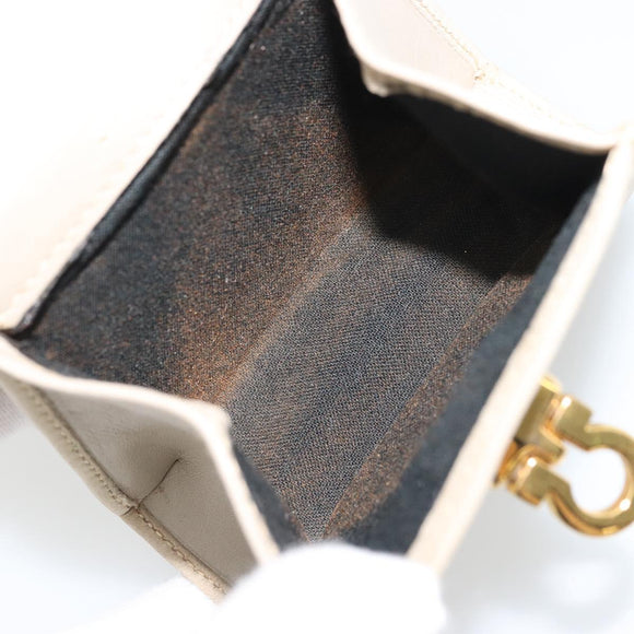 Salvatore Ferragamo Gancini Chain Pouch Bag Suede Beige Gold Auth YKZ1630