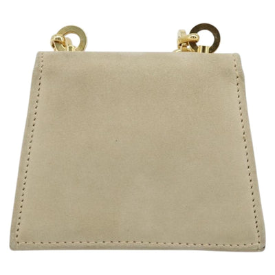 Salvatore Ferragamo Gancini Chain Pouch Bag Suede Beige Gold Auth YKZ1630 - 0