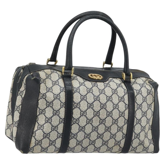 GUCCI GG Supreme Hand Bag PVC Navy Gold Auth YKZ165