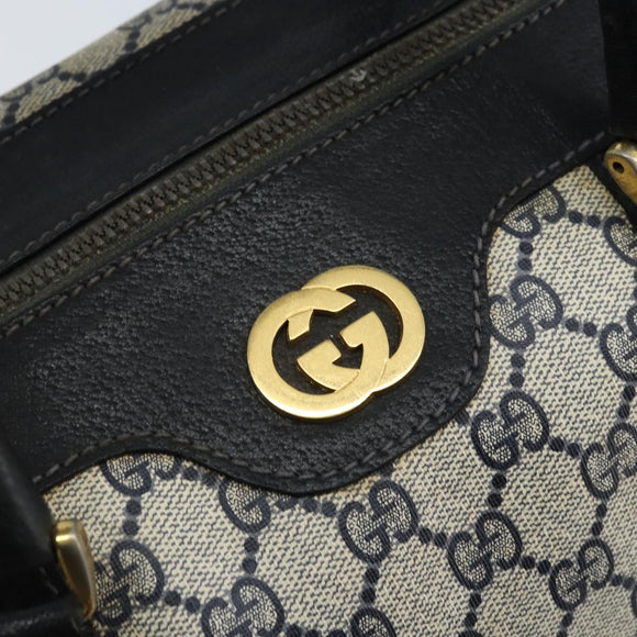 GUCCI GG Supreme Hand Bag PVC Navy Gold Auth YKZ165