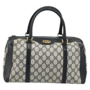 GUCCI GG Supreme Hand Bag PVC Navy Gold Auth YKZ165-13