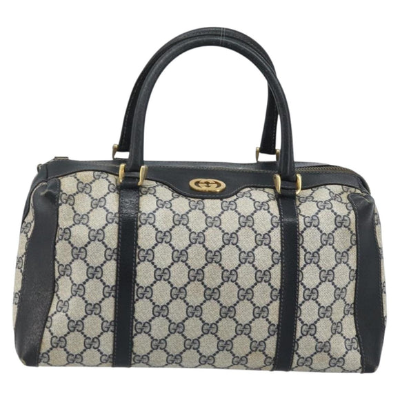 GUCCI GG Supreme Hand Bag PVC Navy Gold Auth YKZ165