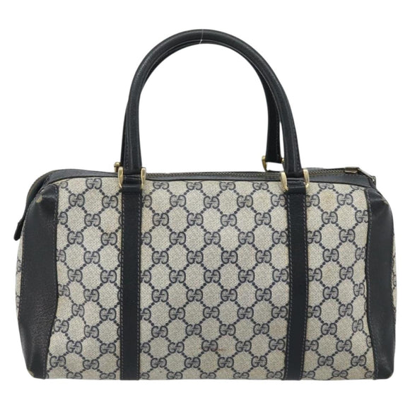 GUCCI GG Supreme Hand Bag PVC Navy Gold Auth YKZ165
