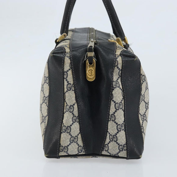 GUCCI GG Supreme Hand Bag PVC Navy Gold Auth YKZ165