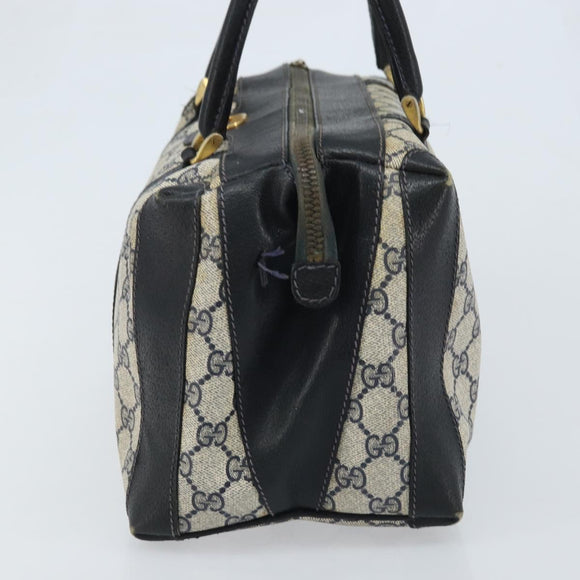 GUCCI GG Supreme Hand Bag PVC Navy Gold Auth YKZ165