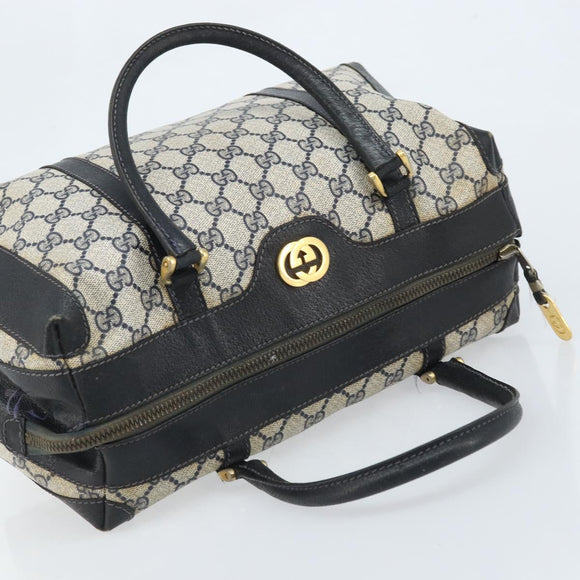 GUCCI GG Supreme Hand Bag PVC Navy Gold Auth YKZ165