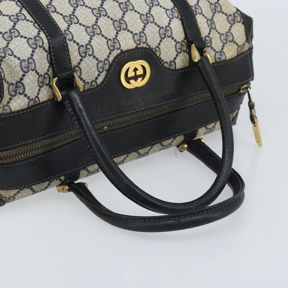 GUCCI GG Supreme Hand Bag PVC Navy Gold Auth YKZ165