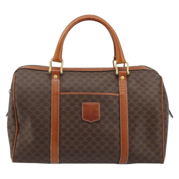 CELINE Macadam Canvas Hand Bag PVC Leather Brown Gold Auth YKZ166A