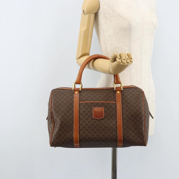 CELINE Macadam Canvas Hand Bag PVC Leather Brown Gold Auth YKZ166A