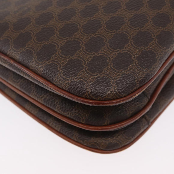 CELINE Macadam Canvas Shoulder Bag PVC Leather Brown Gold Auth YKZ167