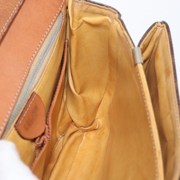 CELINE Macadam Canvas Shoulder Bag PVC Leather Brown Gold Auth YKZ167