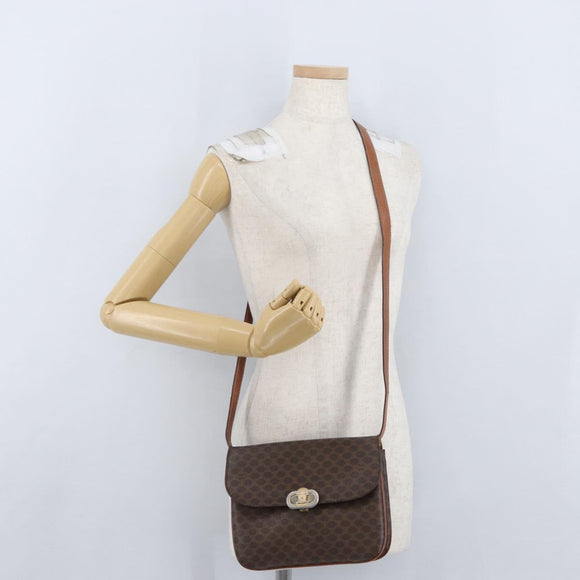 CELINE Macadam Canvas Shoulder Bag PVC Leather Brown Gold Auth YKZ167