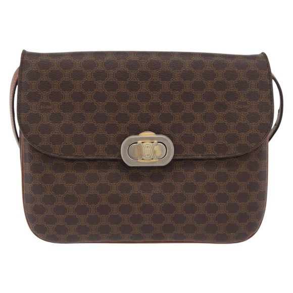 CELINE Macadam Canvas Shoulder Bag PVC Leather Brown Gold Auth YKZ167