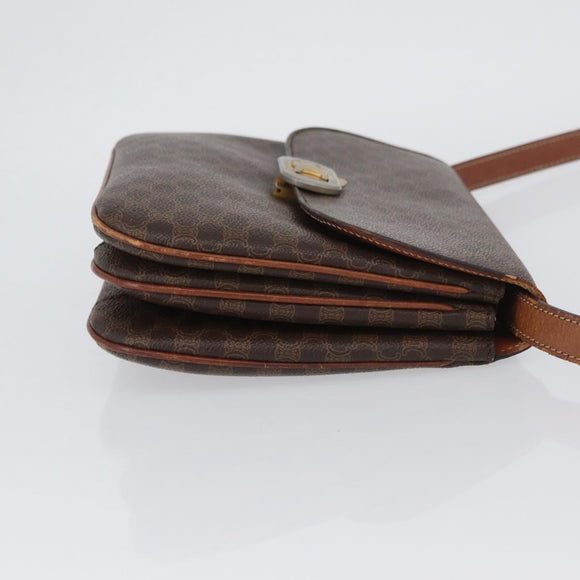 CELINE Macadam Canvas Shoulder Bag PVC Leather Brown Gold Auth YKZ167