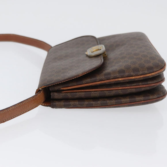 CELINE Macadam Canvas Shoulder Bag PVC Leather Brown Gold Auth YKZ167